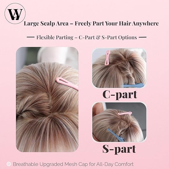 Ash Blonde Bob Wig for White Women with Bangs, Glueless Lace Front Short Wig, Protein Synthetic Fiber, 12 Inch Heat Resistant Natural Look Lightweight Daily Wig