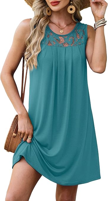 Summer Dresses for Women Sleeveless Lace Crewneck Sundress (S-3XL)