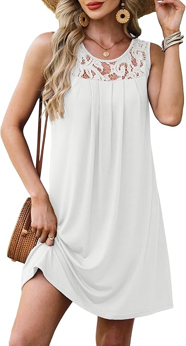 Summer Dresses for Women Sleeveless Lace Crewneck Sundress (S-3XL)